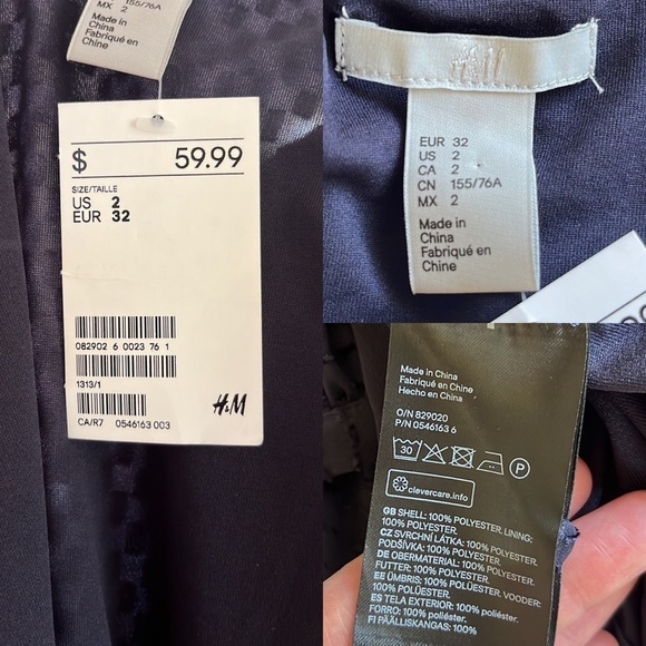 H&M Long Sleeve Textured Wrap Dress Navy NWT Size 2 - Picture 10 of 11